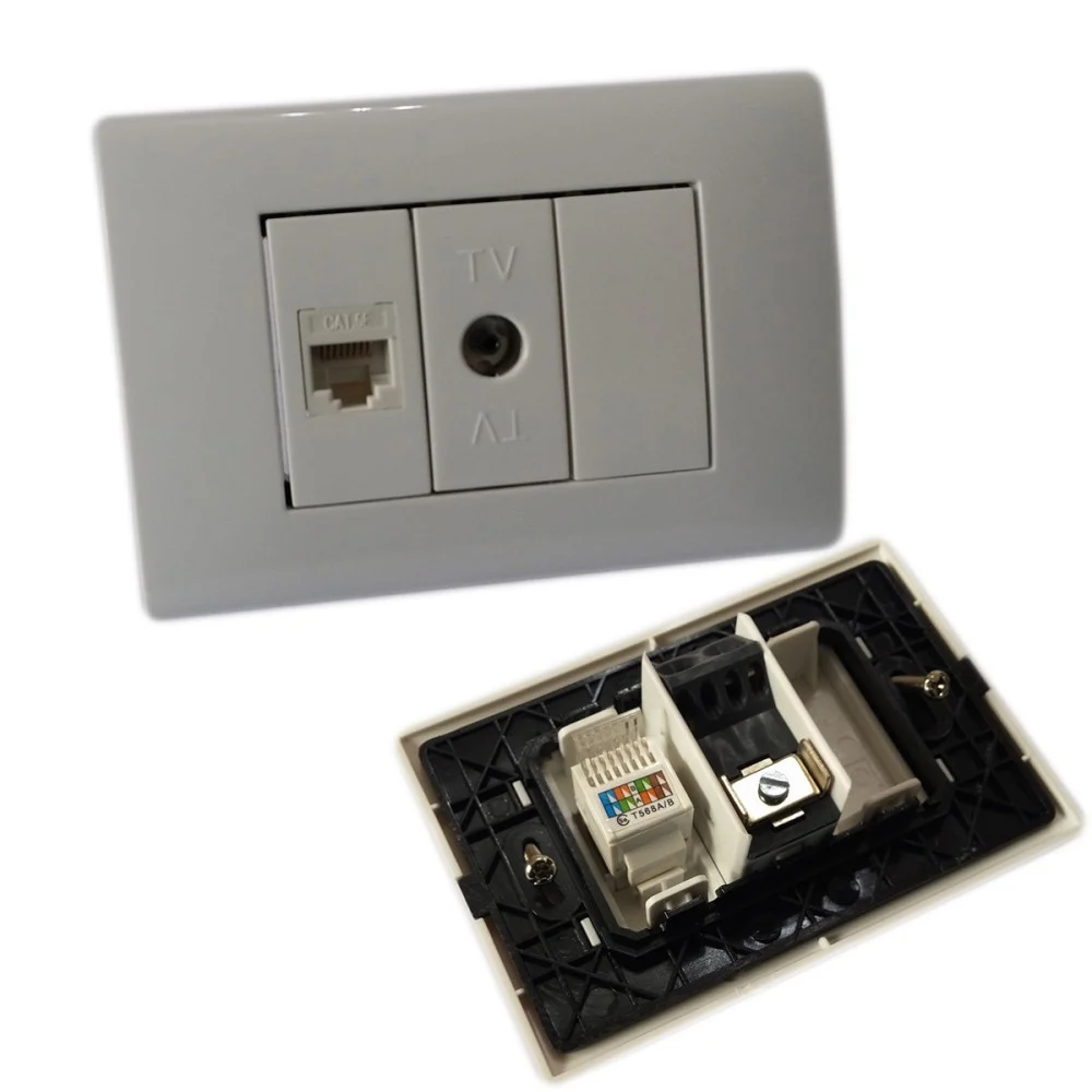 PLACCA PLACCHETTA 3 POSTI COMPLETA 1 PRESA TV 1 PRESA ETHERNET RJ45 INCASSO 503 - TrAdE Shop Traesio