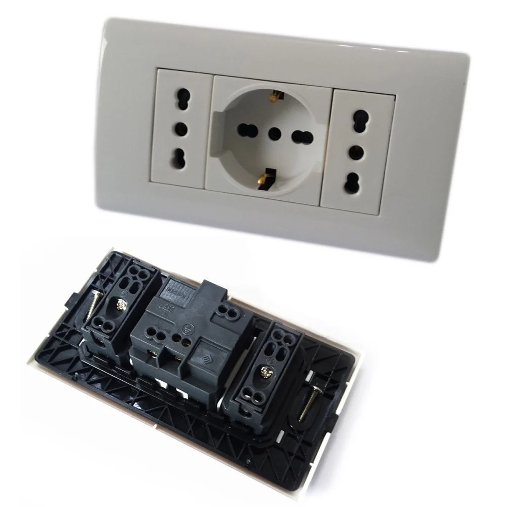PLACCA PLACCHETTA 3 POSTI COMPLETA 2 PRESE BIPASSO 1 PRESA SHUKO INCASSO 504 - TrAdE Shop Traesio