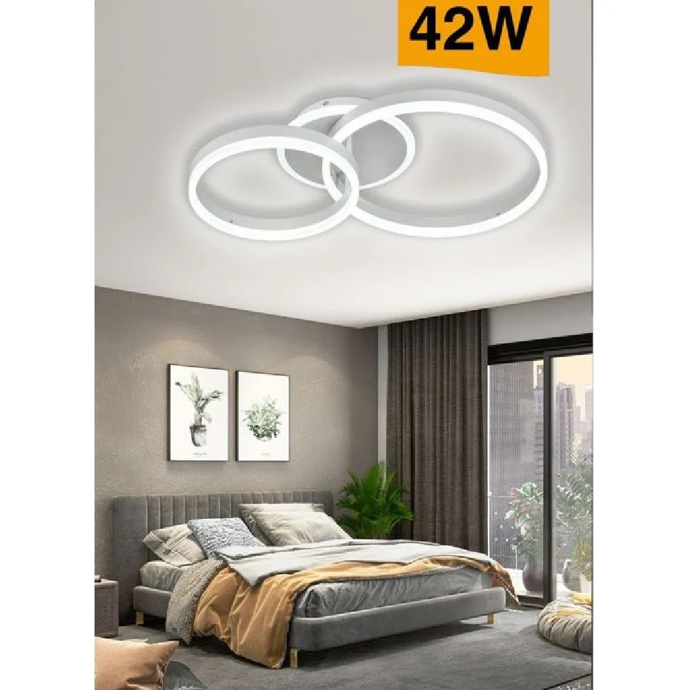 PLAFONIERA LED 42 W LAMPADARIO C35 BIANCO MODERNO CERCHI LUCE 4000K 6500K 3000K - TrAdE Shop Traesio