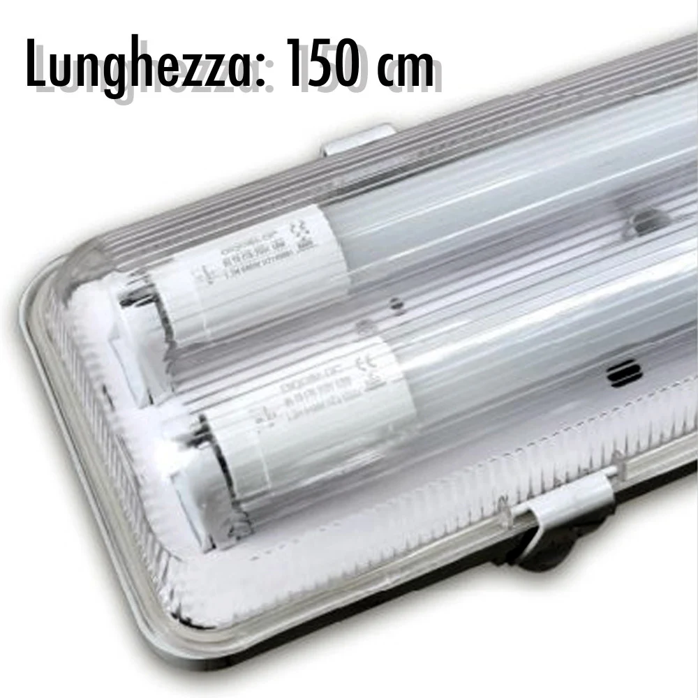 PLAFONIERA STAGNA COMPLETA DI 2 TUBO NEON A LED 150CM PER SOFFITTO PARETE IP65 - TrAdE Shop Traesio