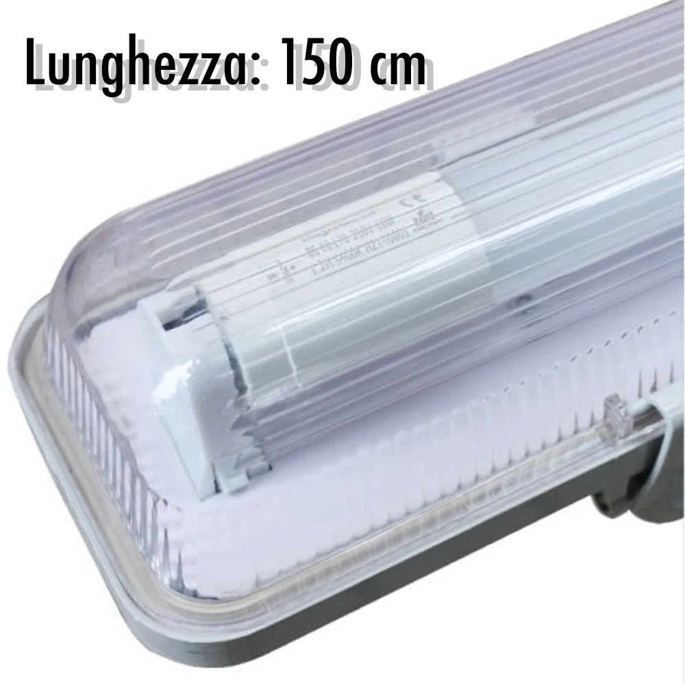 PLAFONIERA STAGNA COMPLETA DI TUBO NEON A LED 150CM PER SOFFITTO A PARETE IP65 - TrAdE Shop Traesio