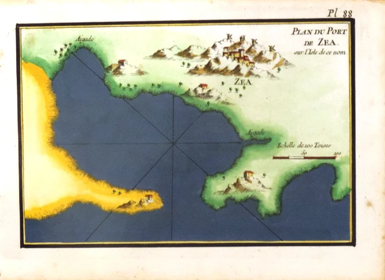 plan: du port de zea sur l’isle de ce nom (kea) – planche 88 - Arredamento marinaresco