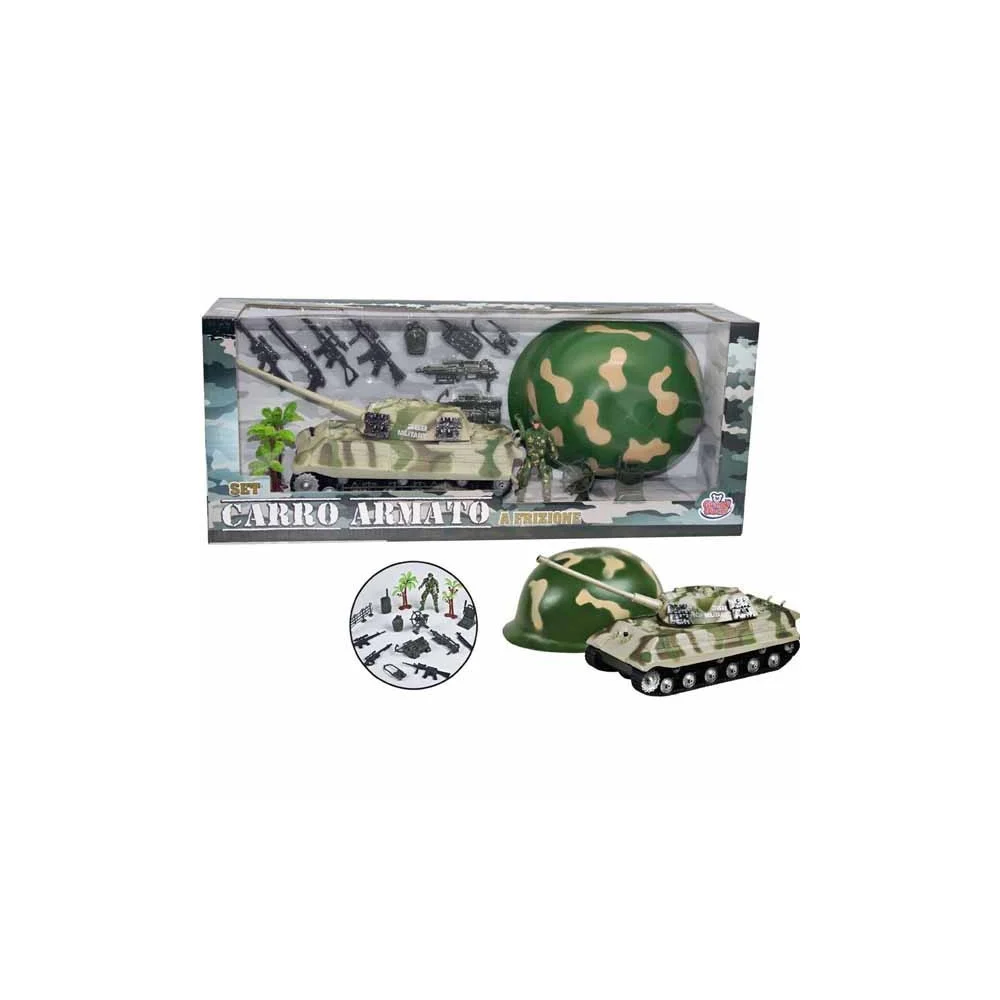 PLAYSET CARRO ARMATO MILITARE A FRIZIONE CON SOLDATO ARMI ED ELMETTO - TrAdE Shop Traesio