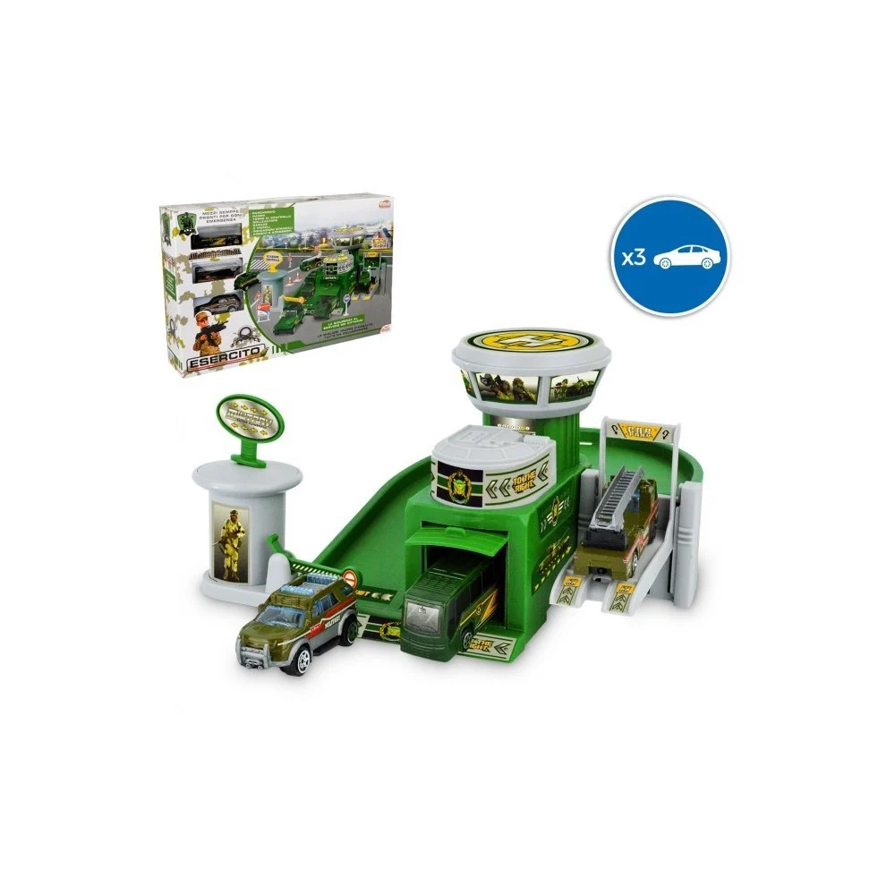 PLAYSET QUARTIER GENERALE MILITARE GARAGE 3 AUTO CON ACCESSORI E ADESIVI - TrAdE Shop Traesio