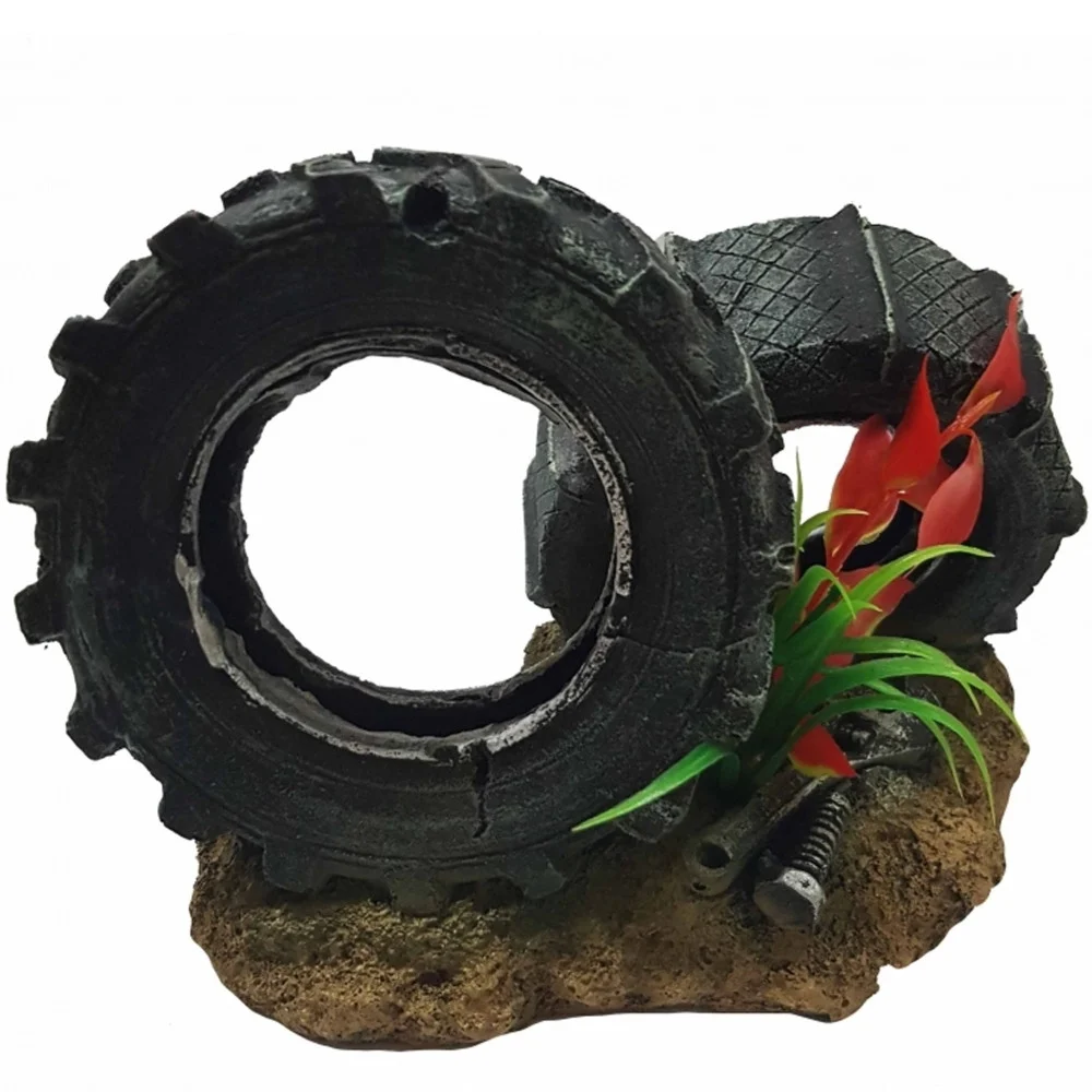 PNEUMATICO RUOTA RUOTE 18x11x12cm ORNAMENTO ACQUARIO DECORAZIONI ARREDO PIETRA - TrAdE Shop Traesio