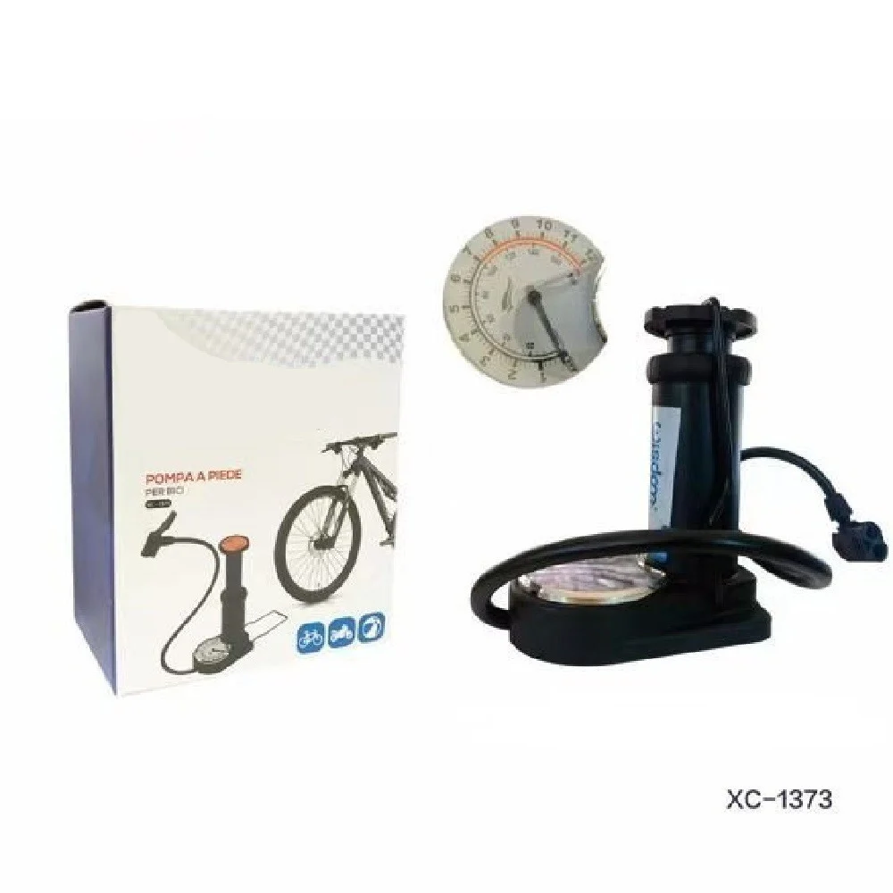 POMPA A PEDALE PIEDE GONFIATORE PER RUOTE BICICLETTE MOTO PALLE MANOMETRO XC1373 - Wisdom