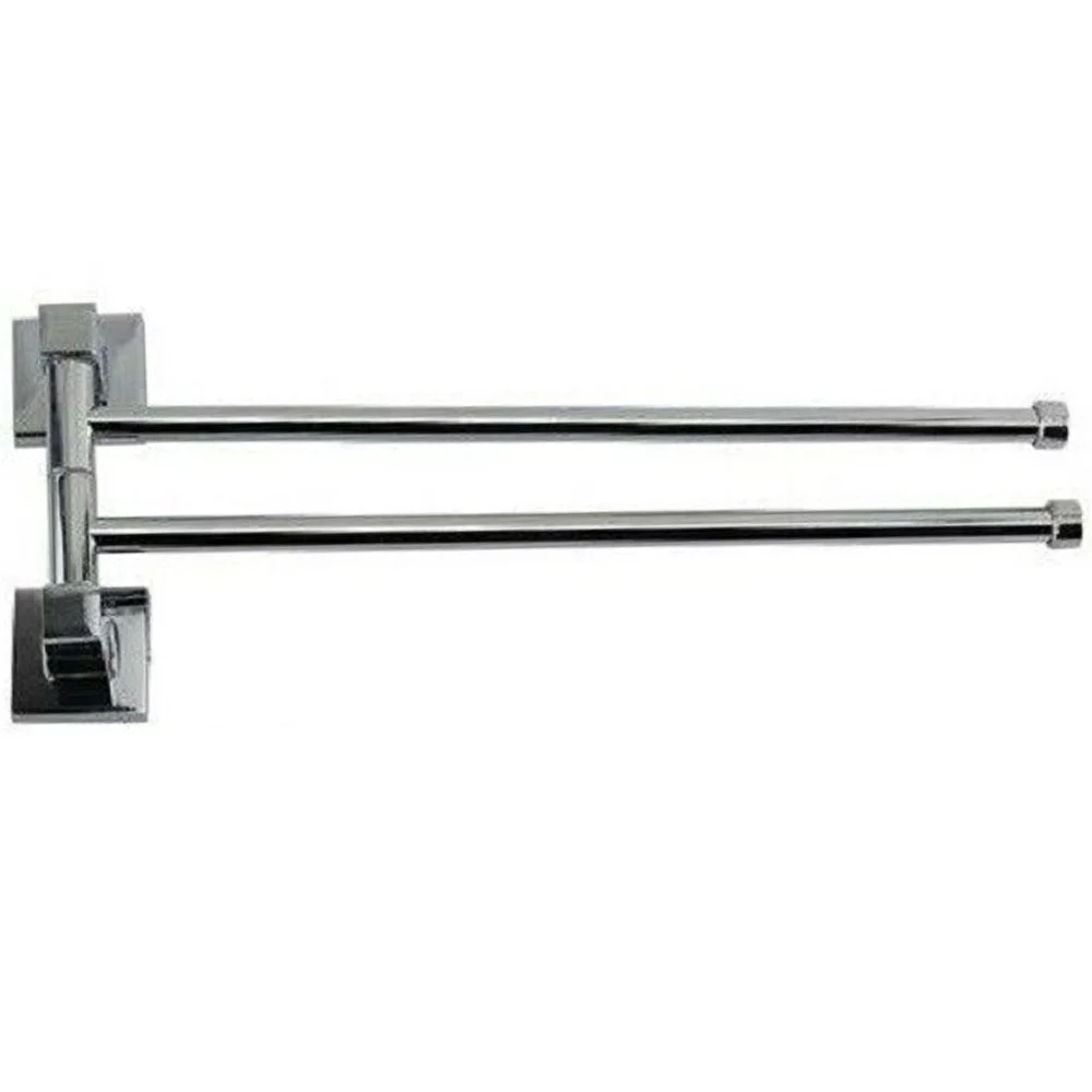 PORTA ASCIUGAMANI 2 BRACCI A PARETE BAGNO ACCIAIO CROMATO SQUARE 36X14.5CM 59196 - Cleafe