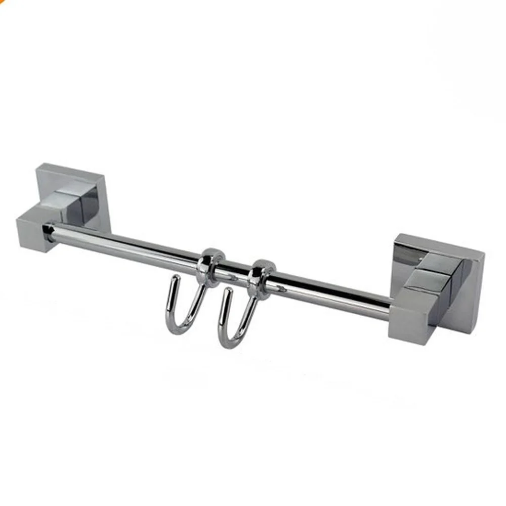 PORTA ASCIUGAMANI CON 2 GANCI APPENDINI FISSAGGIO A PARETE BAGNO SQUARE 59194 - Cleafe