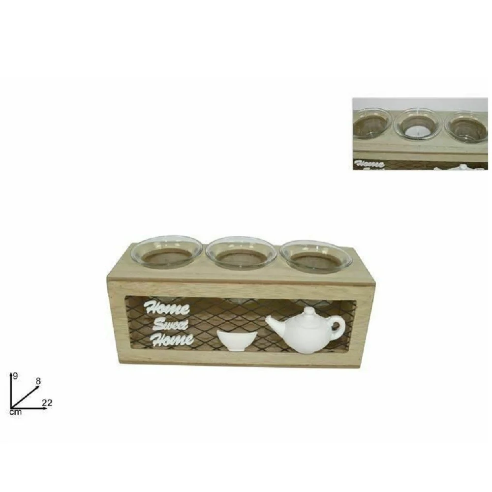 PORTA CANDELA A 3 POSTI LUMINI PORTACANDELA IN LEGNO METALLO DECORAZIONE CASA - TrAdE Shop Traesio