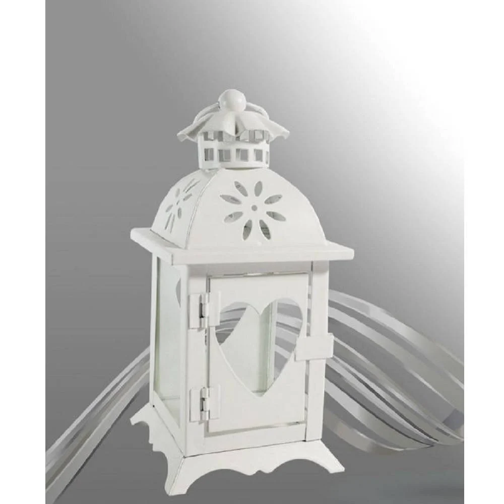 PORTA CANDELA CUORI LANTERNA BIANCA IN VETRO METALLO BOMBONIERA MATRIMONIO 27595 - TrAdE Shop Traesio