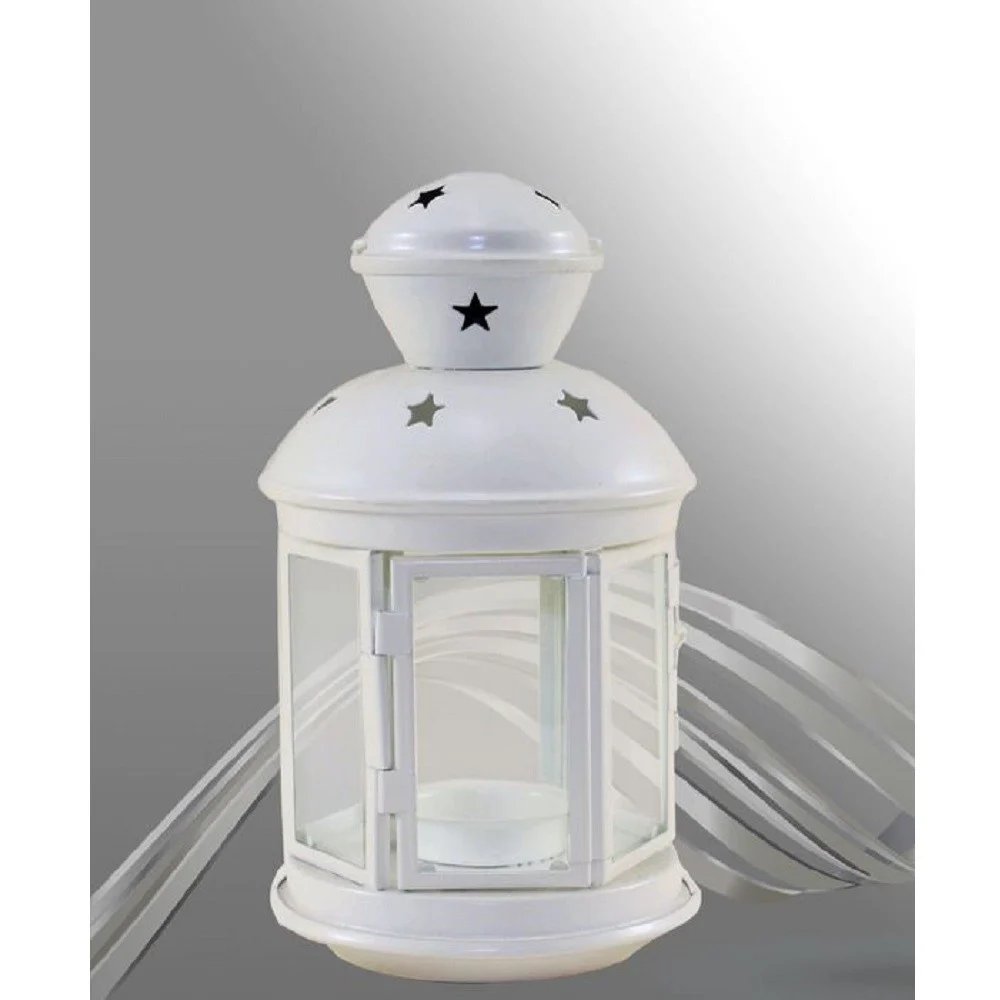 PORTA CANDELA LUMINO LANTERNA BIANCA METALLO BOMBONIERA MATRIMONIO STELLE 30667 - TrAdE Shop Traesio