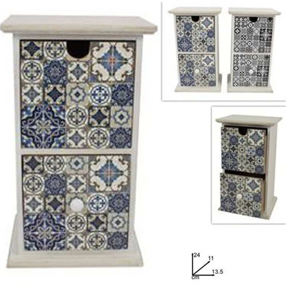 PORTA OGGETTI CASSETTIERA COLONNA CON 2 CASSETTI LEGNO COUNTRY CHIC ARREDAMENTO - TrAdE Shop Traesio