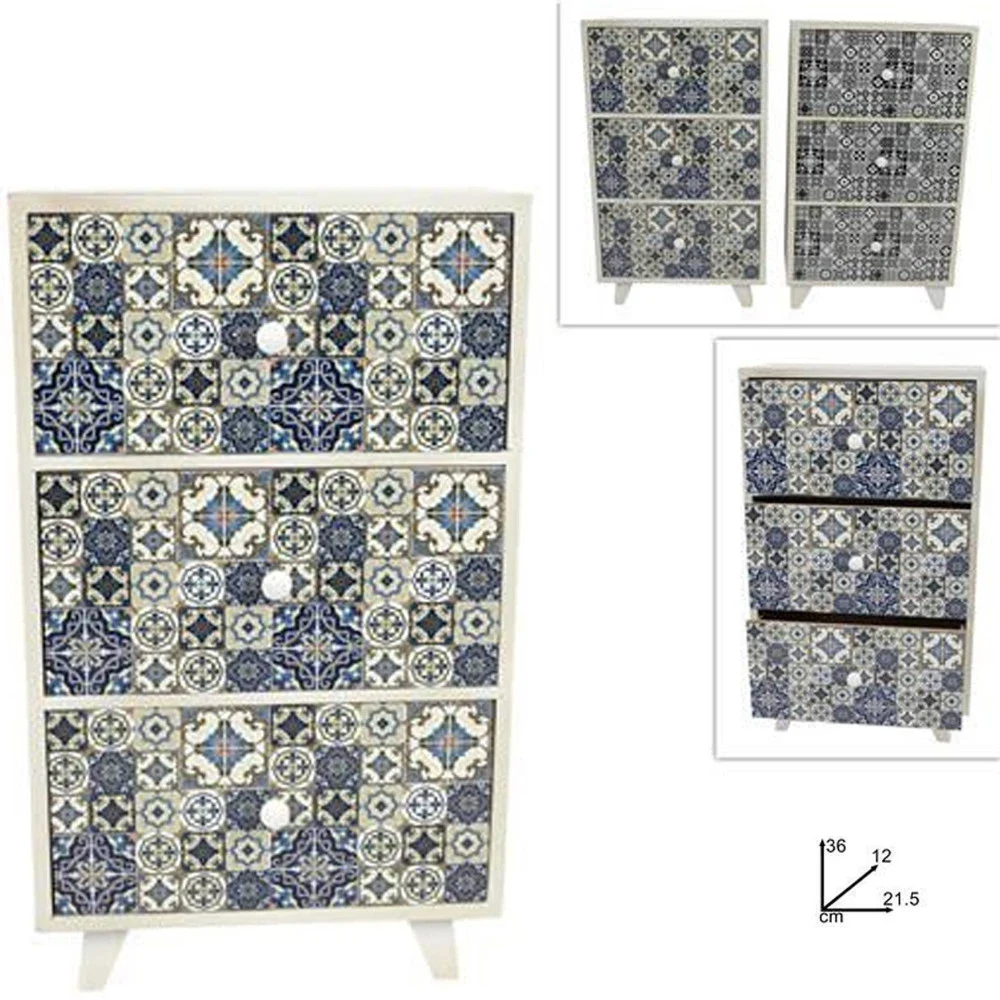 PORTA OGGETTI CASSETTIERA COLONNA CON 3 CASSETTI LEGNO COUNTRY CHIC ARREDAMENTO - TrAdE Shop Traesio