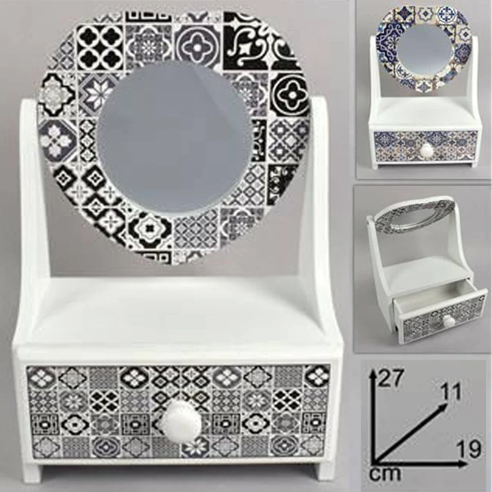 PORTA OGGETTI CASSETTIERA CON SPECCHIO A CUORE IN LEGNO COUNTRY CHIC ARREDAMENTO - TrAdE Shop Traesio