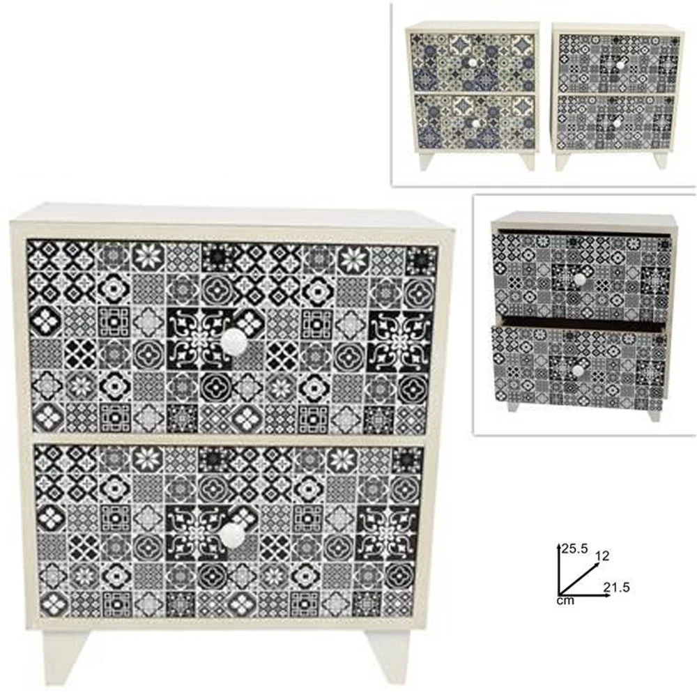 PORTA OGGETTI CASSETTIERA QUADRATA CON 2 CASSETTI LEGNO COUNTRY CHIC ARREDAMENTO - TrAdE Shop Traesio