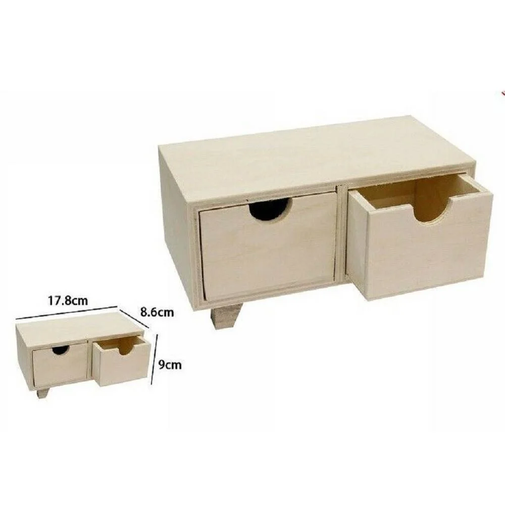 PORTA OGGETTI MINI CASSETTIERA 2 CASSETTI IN LEGNO NATURALE DECOUPAGE 53388A - TrAdE Shop Traesio