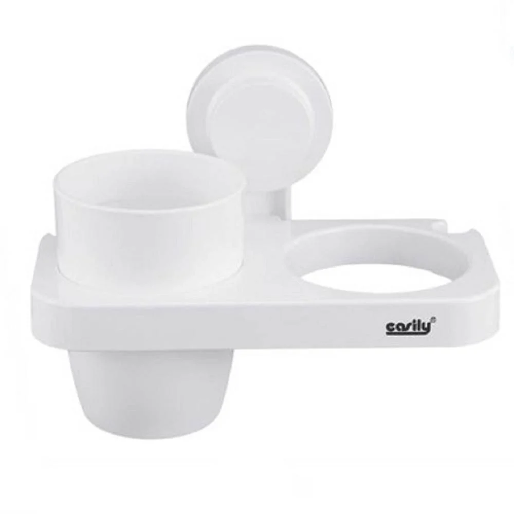 PORTA PHON CON BICCHIERE PORTA SPAZZOLINI A VENTOSA BIANCO ACCESSORI BAGNO 59547 - Cleafe
