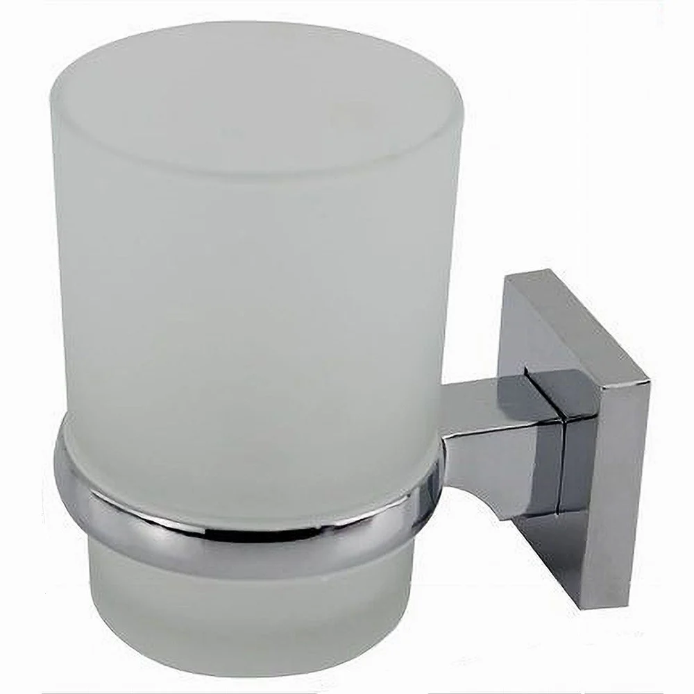 PORTA SPAZZOLINI DENTIFRICIO BICCHIERE VETRO SATINATO PARETE BAGNO SQUARE 59186 - Cleafe