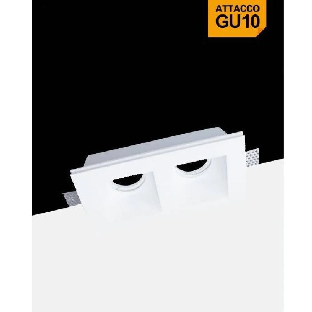 PORTAFARETTO IN GESSO DOPPIO QUADRATO INCASSO A SCOMPARSA PORTALAMPADA GU10 GS23 - TrAdE Shop Traesio