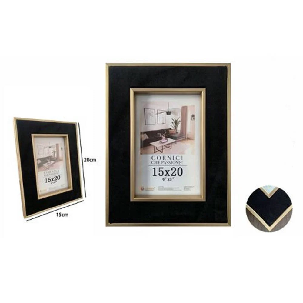 PORTAFOTO CORNICE PER FOTO POSTER QUADRI TELE 15X20 CM NERA CON BORDI ORO 70302 - TrAdE Shop Traesio