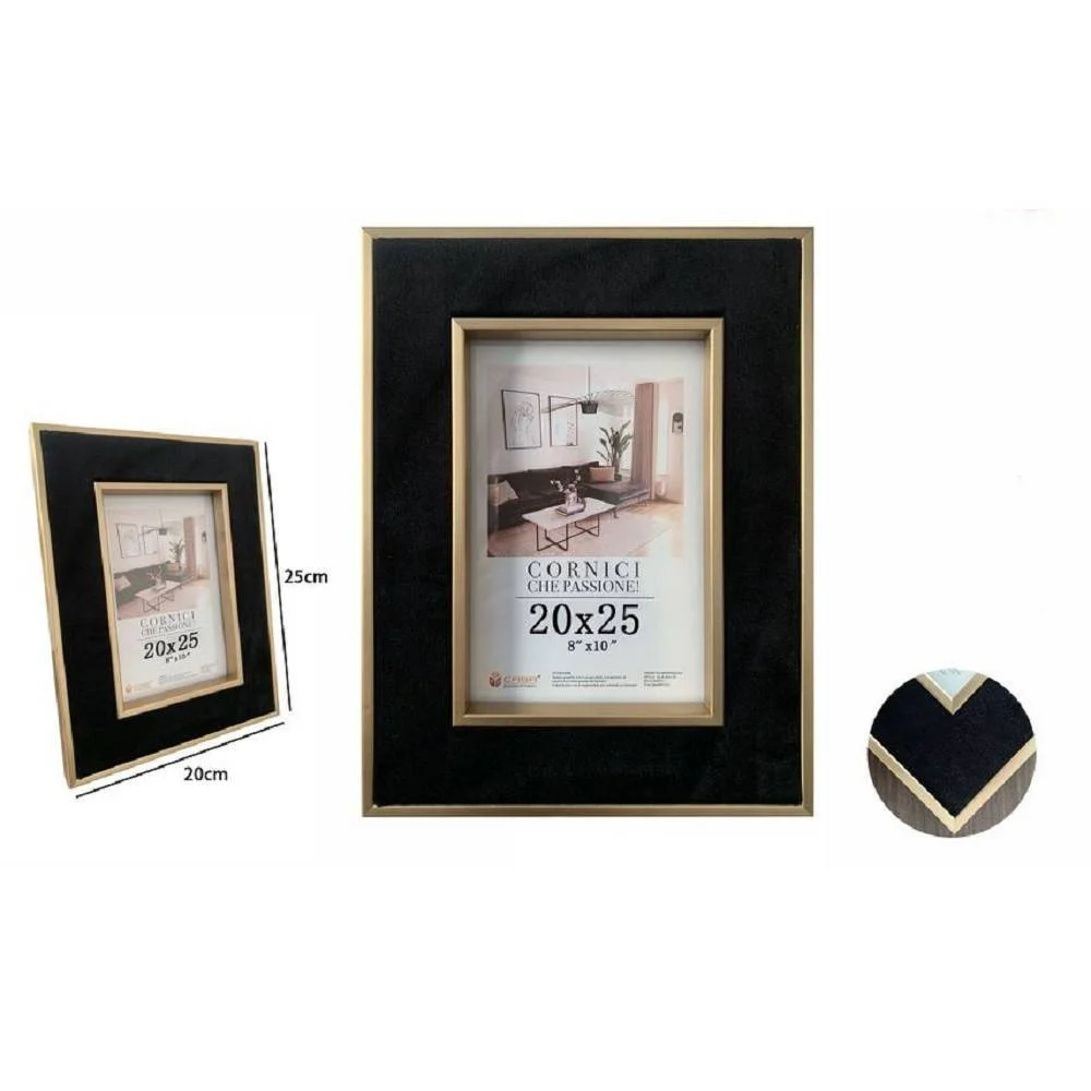 PORTAFOTO CORNICE PER FOTO POSTER QUADRI TELE 20X25 CM NERA CON BORDI ORO 70303 - TrAdE Shop Traesio
