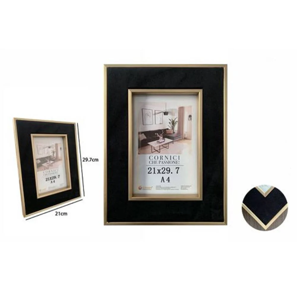 PORTAFOTO CORNICE PER FOTO POSTER QUADRI TELE 21X29.7CM NERA CON BORDI ORO 70304 - TrAdE Shop Traesio