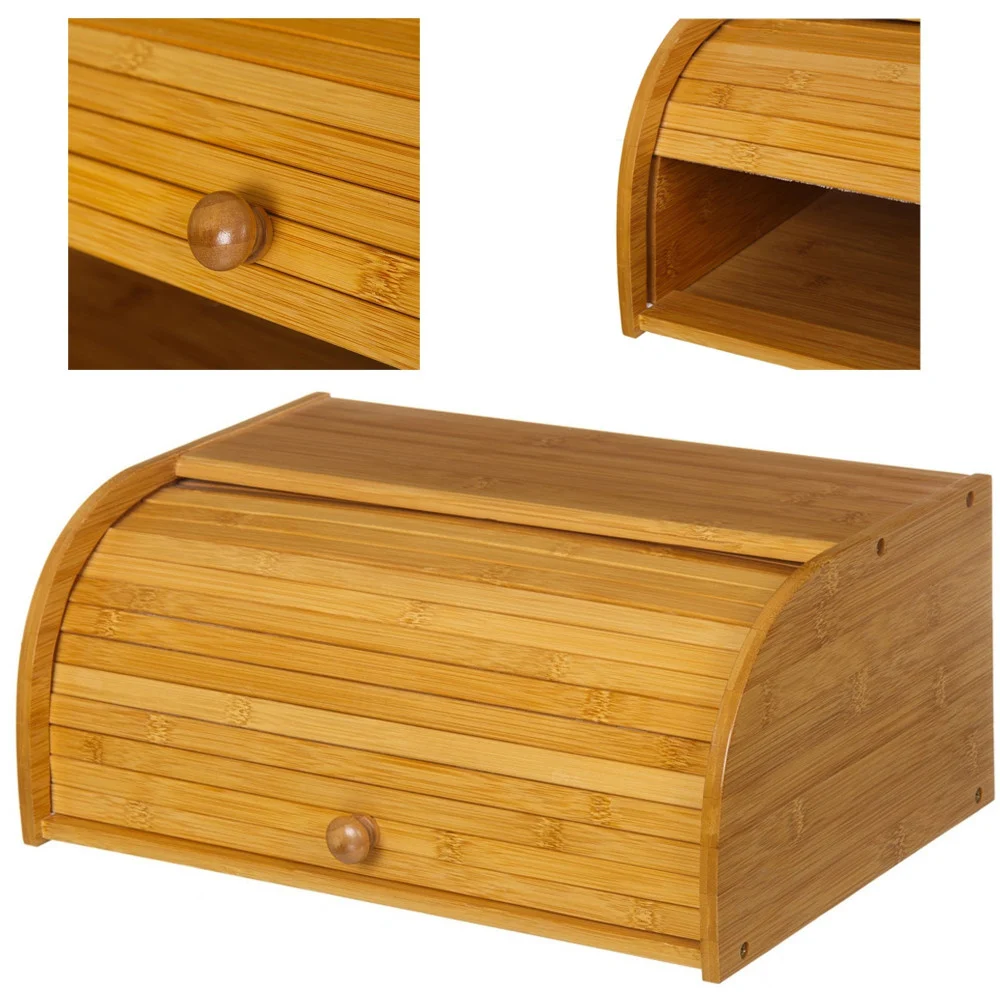 PORTAPANE IN LEGNO DI BAMBU' CUCINA CASSETTO PORTA PANE CON APERTURA SERRANDINA - TrAdE Shop Traesio