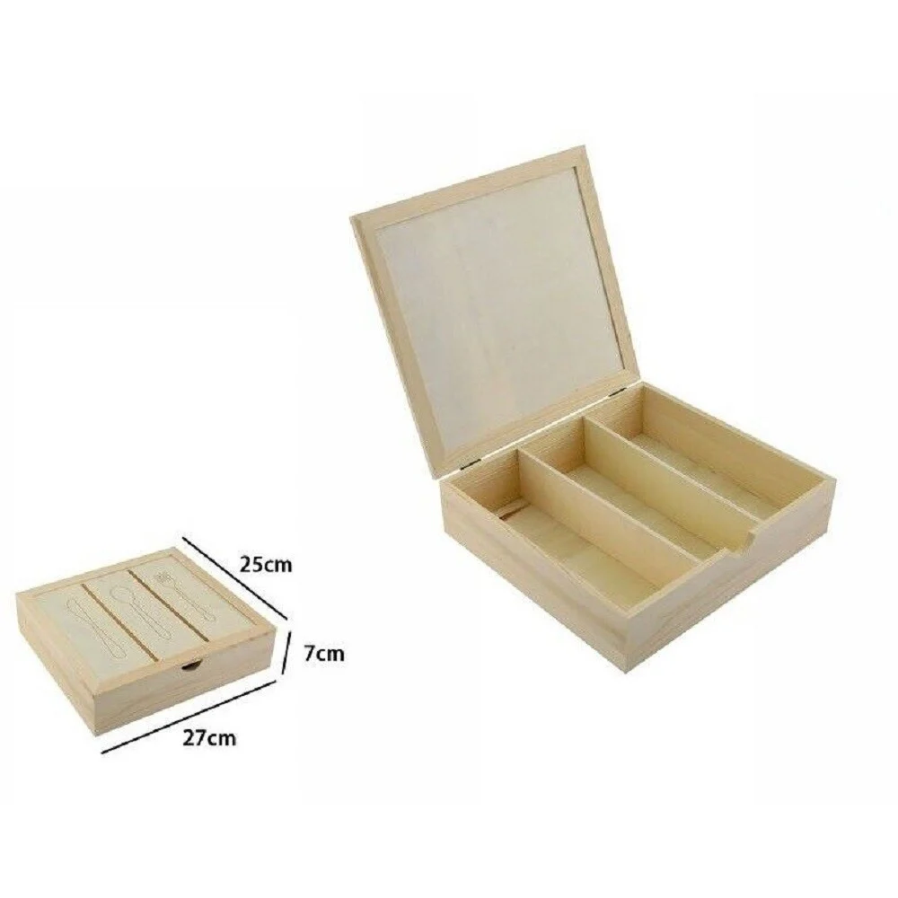 PORTAPOSATE PORTA POSATE CONTENITORE 3 POSTI IN LEGNO STOVIGLIE 27X25X7CM 74023A - TrAdE Shop Traesio