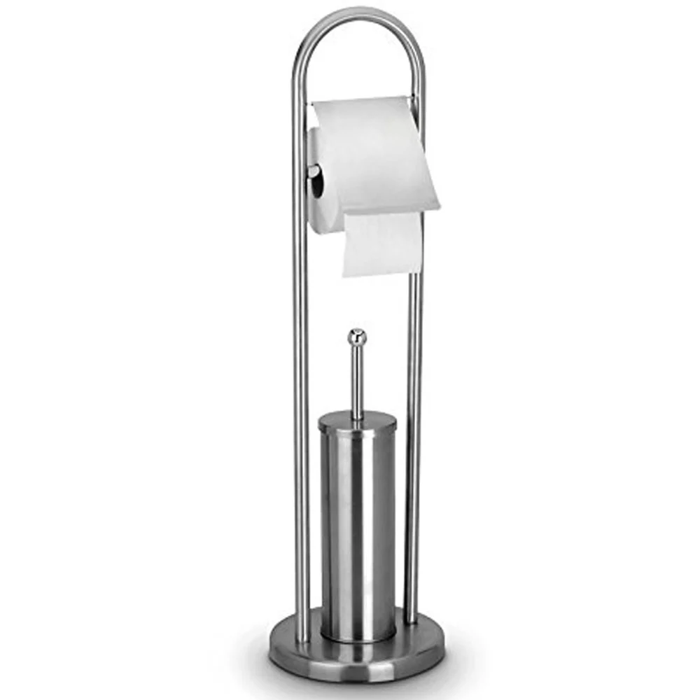 PORTAROTOLO CON SCOPINO E PORTA SCOPINO IN ACCIAIO ACCESSORI BAGNO WC 80 CM - Cleafe