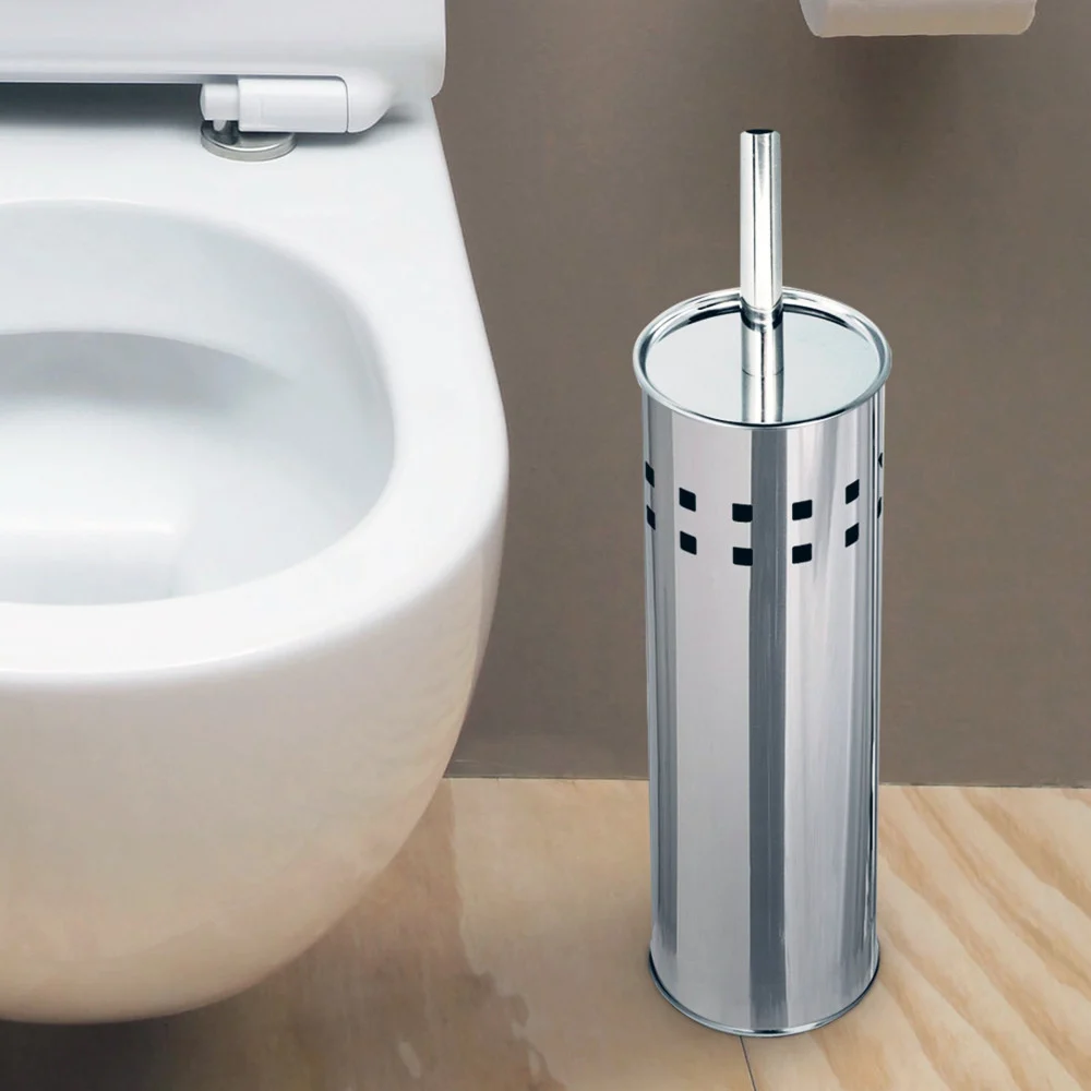 PORTASCOPINO CON SPAZZOLONE WC CILINDRO IN ACCIAIO INOX 26X10CM ACCESSORI BAGNO - TrAdE Shop Traesio