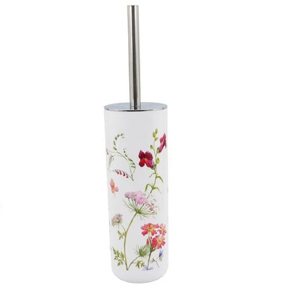 PORTASCOPINO IN PLASTICA BIANCO 9.1X26.8CM SCOPINO BAGNO WC TOILETTE FIORI 69926 - Cleafe