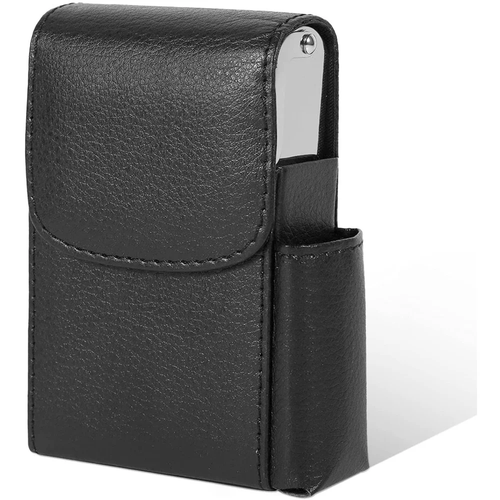 PORTASIGARETTE DA CINTURA CON PORTA ACCENDINO IN TESSUTO ECOPELLE SIGARETTE NERO - TrAdE Shop Traesio