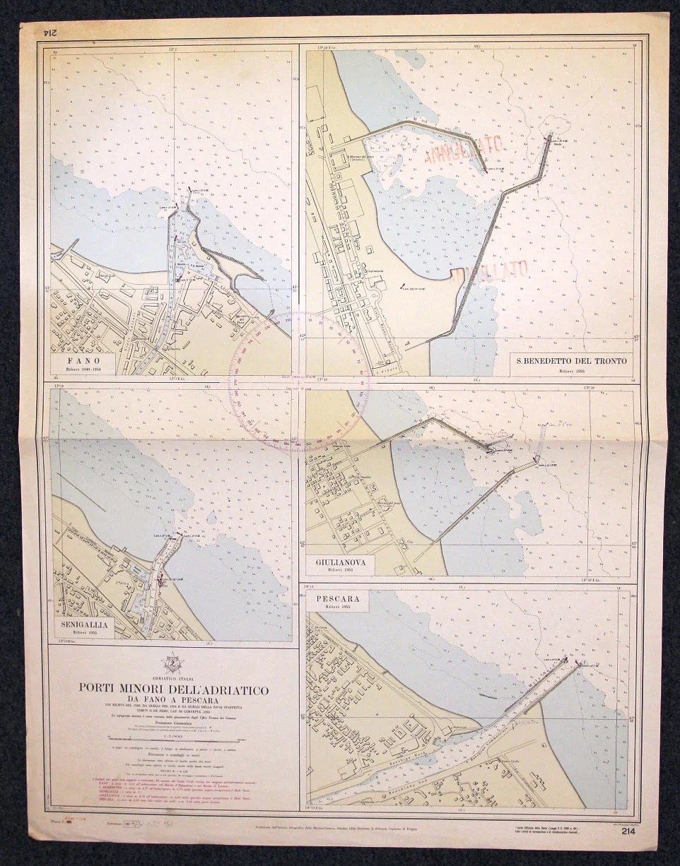 porti minori dell’adriatico – da fano a pescara n. 214 (1970) - Carte nautiche, da pesca…