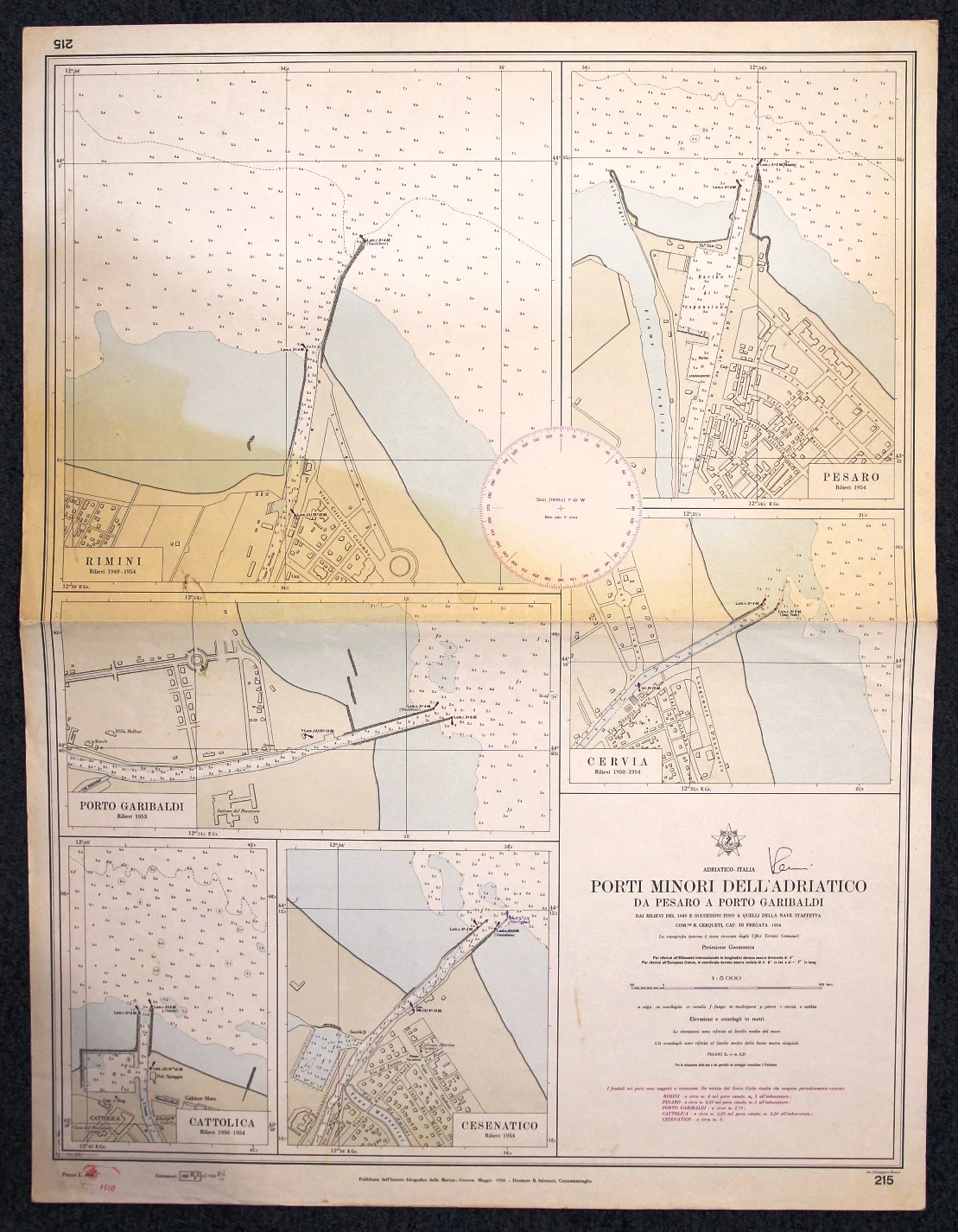 porti minori dell’adriatico – da pesaro a porto garibaldi n. 215 (1970) - Carte nautiche, da pesca…