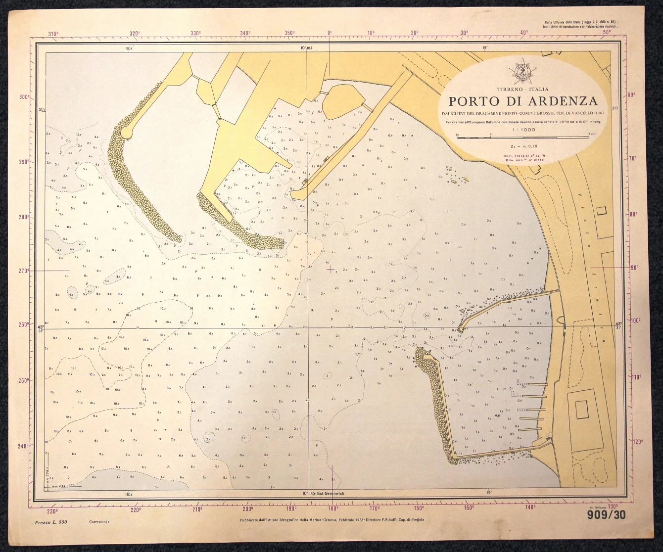 porto di ardenza n. 909/30 (1969) - Carte nautiche, da pesca…