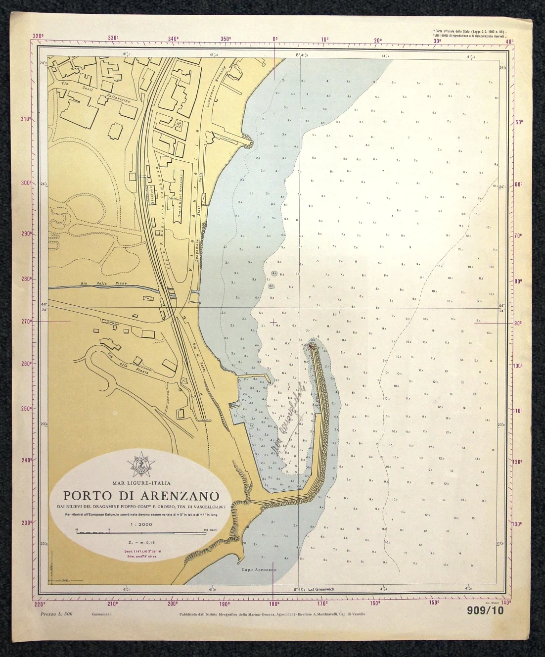porto di arenzano n. 909/10 (1969) - Carte nautiche, da pesca…