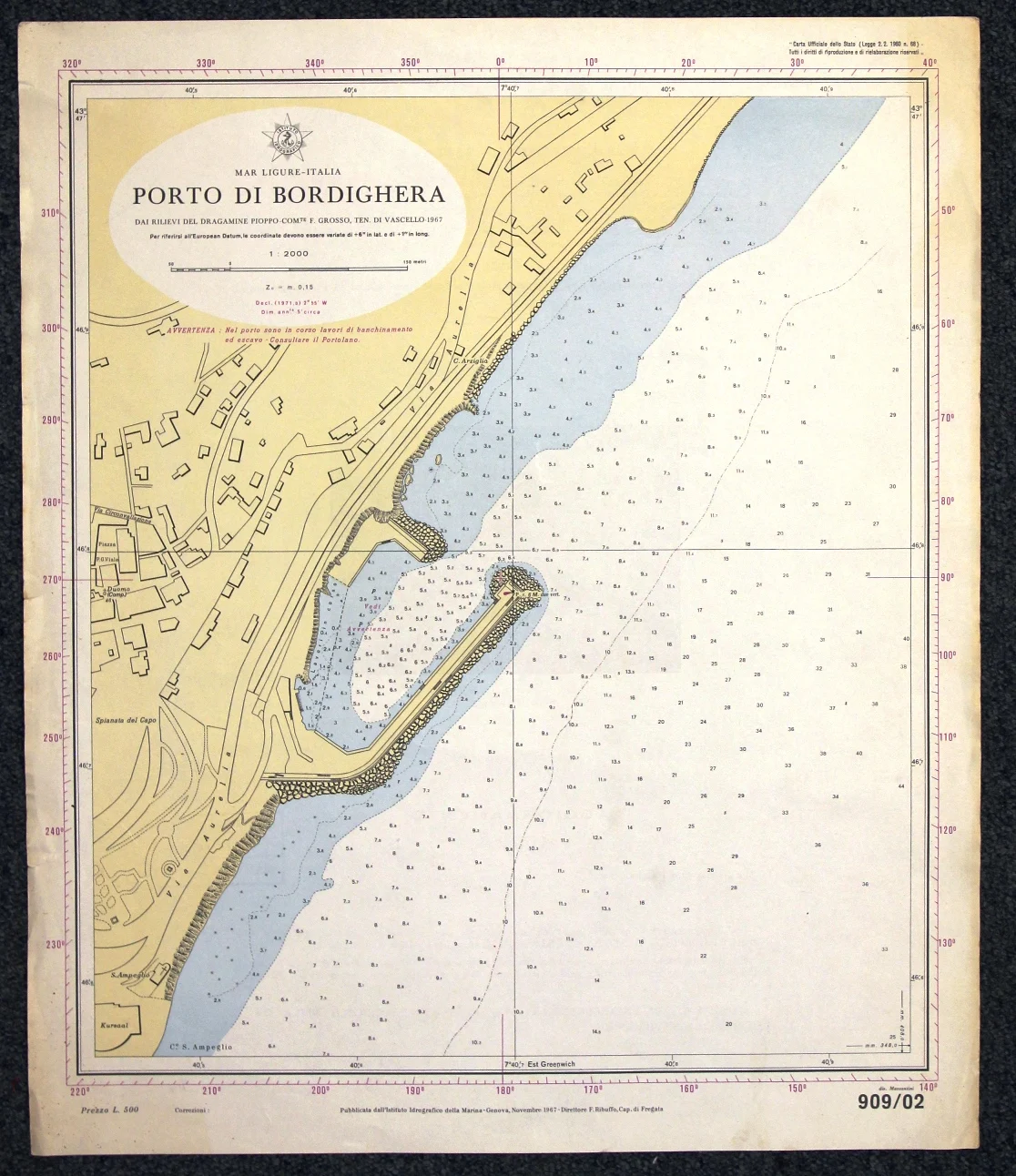 porto di bordighera n. 909/02 (1969) - Carte nautiche, da pesca…
