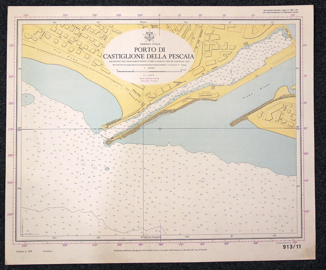 porto di castiglione della pescaia n. 913/11 (1969) - Carte nautiche, da pesca…