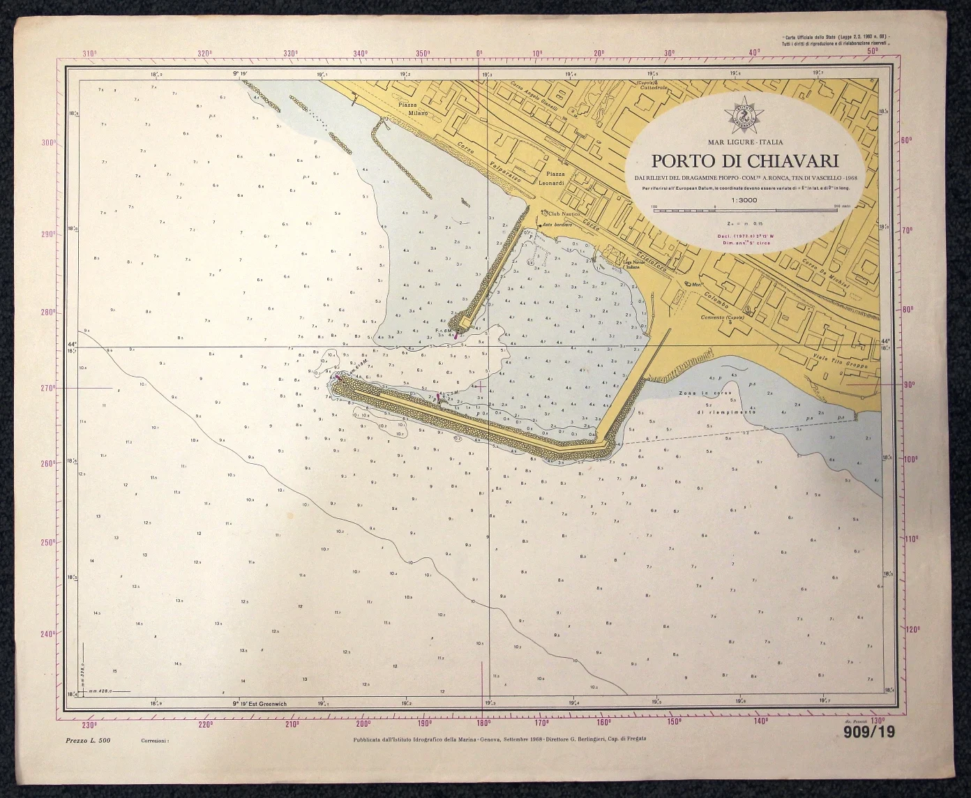 porto di chiavari n. 909/19 (1969) - Carte nautiche, da pesca…