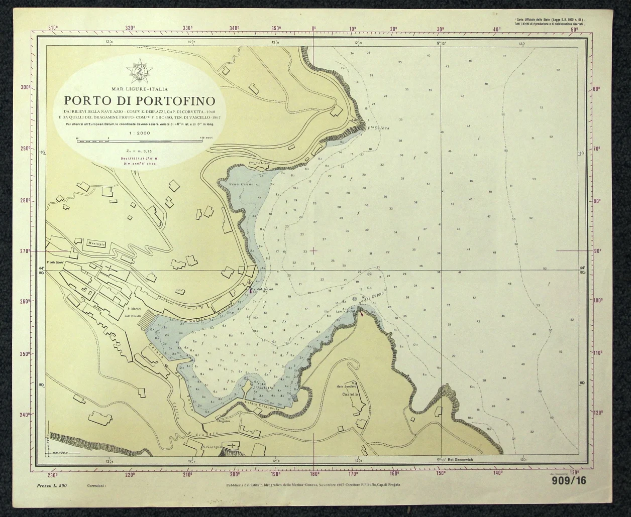 porto di portofino n. 909/16 (1969) - Carte nautiche, da pesca…
