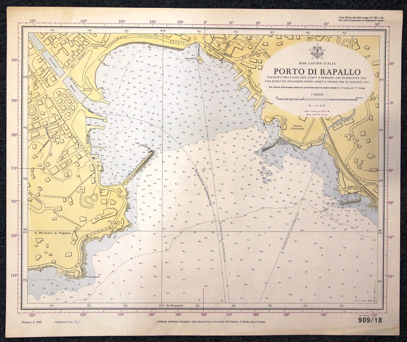 porto di rapallo n. 909/18 (1969) - Carte nautiche, da pesca…