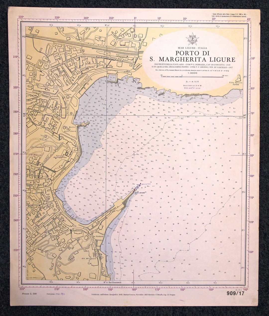 porto di s. margherita ligure n. 909/17 (1969) - Carte nautiche, da pesca…