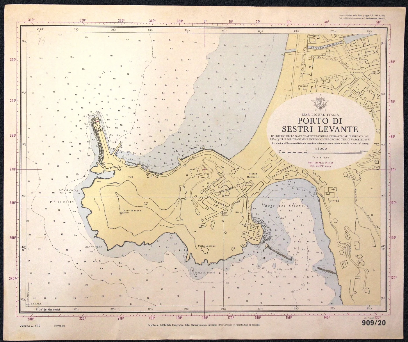 porto di sestri levante n. 909/20 (1969) - Carte nautiche, da pesca…