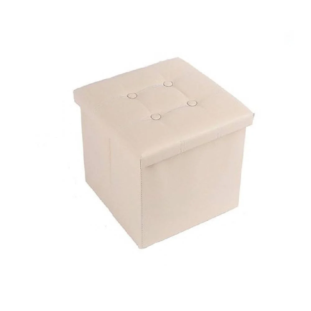 POUFF PUFF POUF CONTENITORE IMBOTTITO PORTAOGGETTI SEDUTA BEIGE 30X30X30CM 79428 - Cleafe