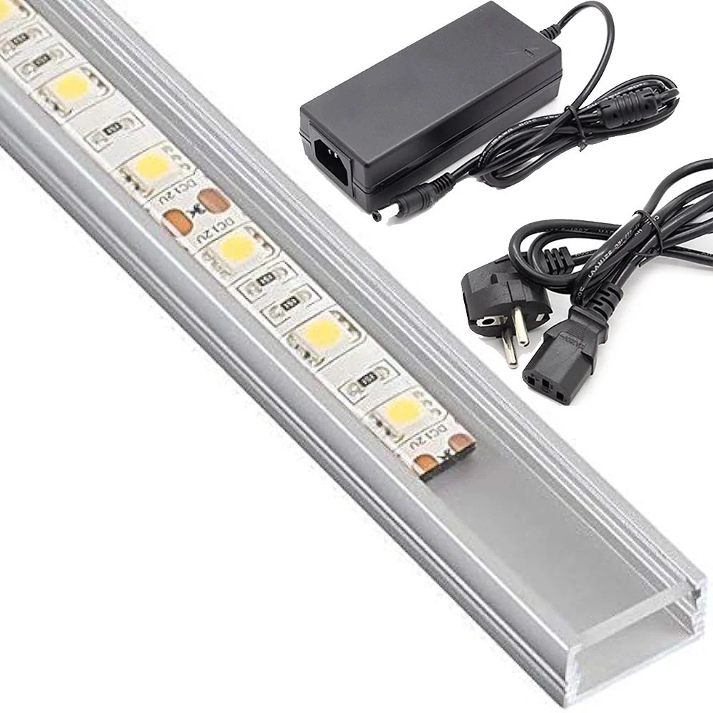 PROFILO BARRA ALLUMINIO IMPERMEABILE 1 METRO A 72 LED 18W + ALIMENTATORE DA 5 AH - TrAdE Shop Traesio