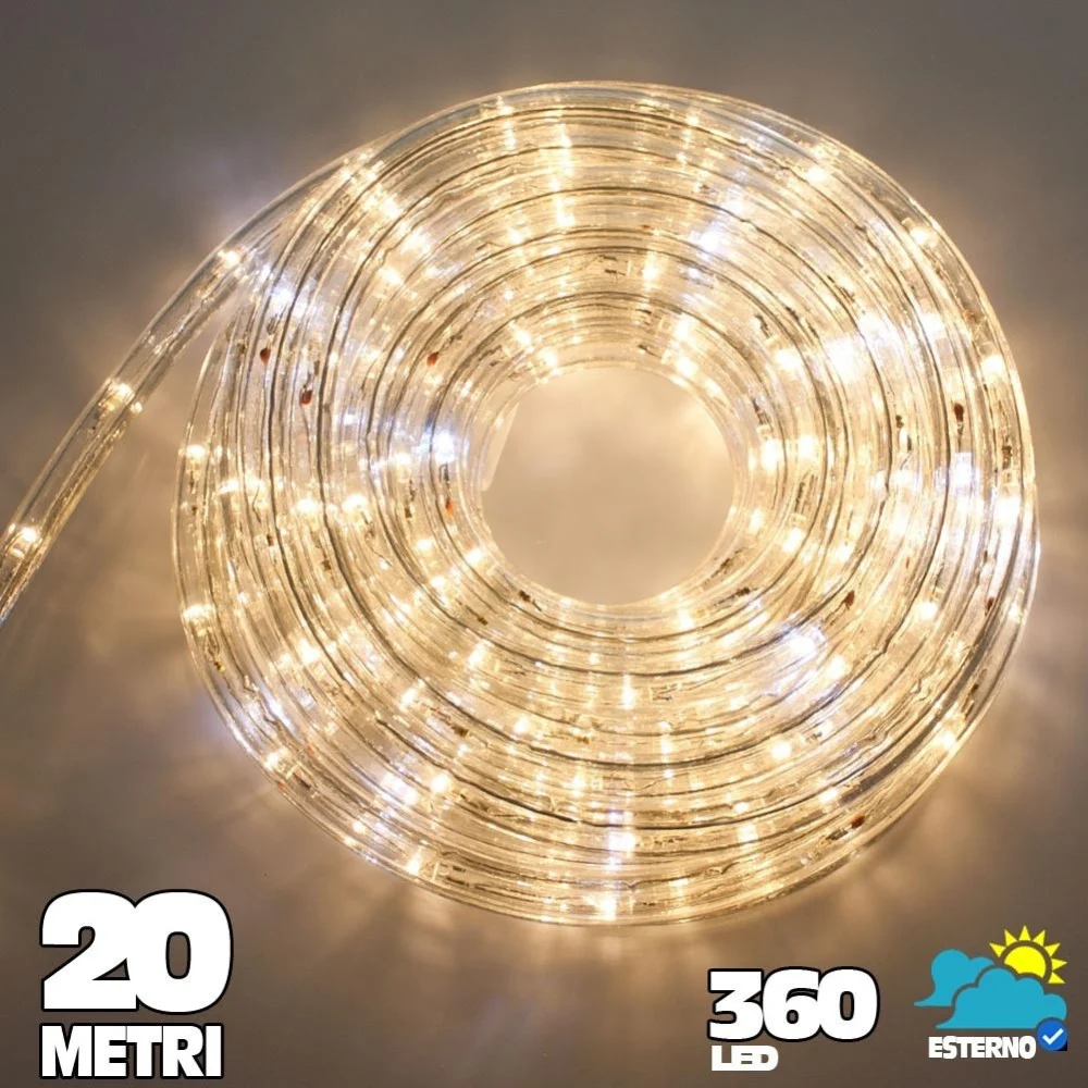 TUBO LUMINOSO A LED 360 LUCI BIANCO CALDO 20 METRI PER USO ESTERNO + CONTROLLER - TrAdE Shop Traesio