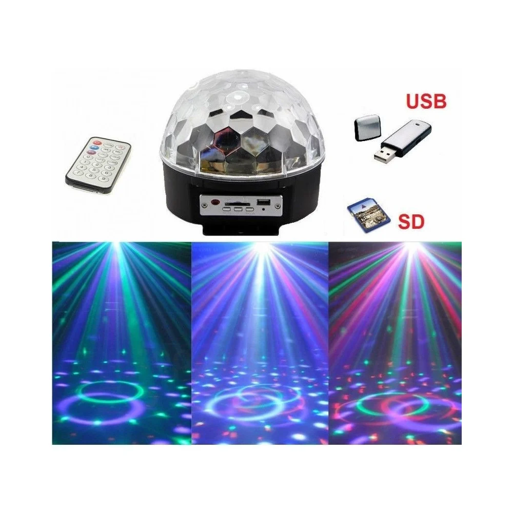 PROIETTORE A SFERA LED LUCI EFFETTI DISCOTECA DJ RGB MULTICOLORE USB SD CARD Off - TrAdE Shop Traesio