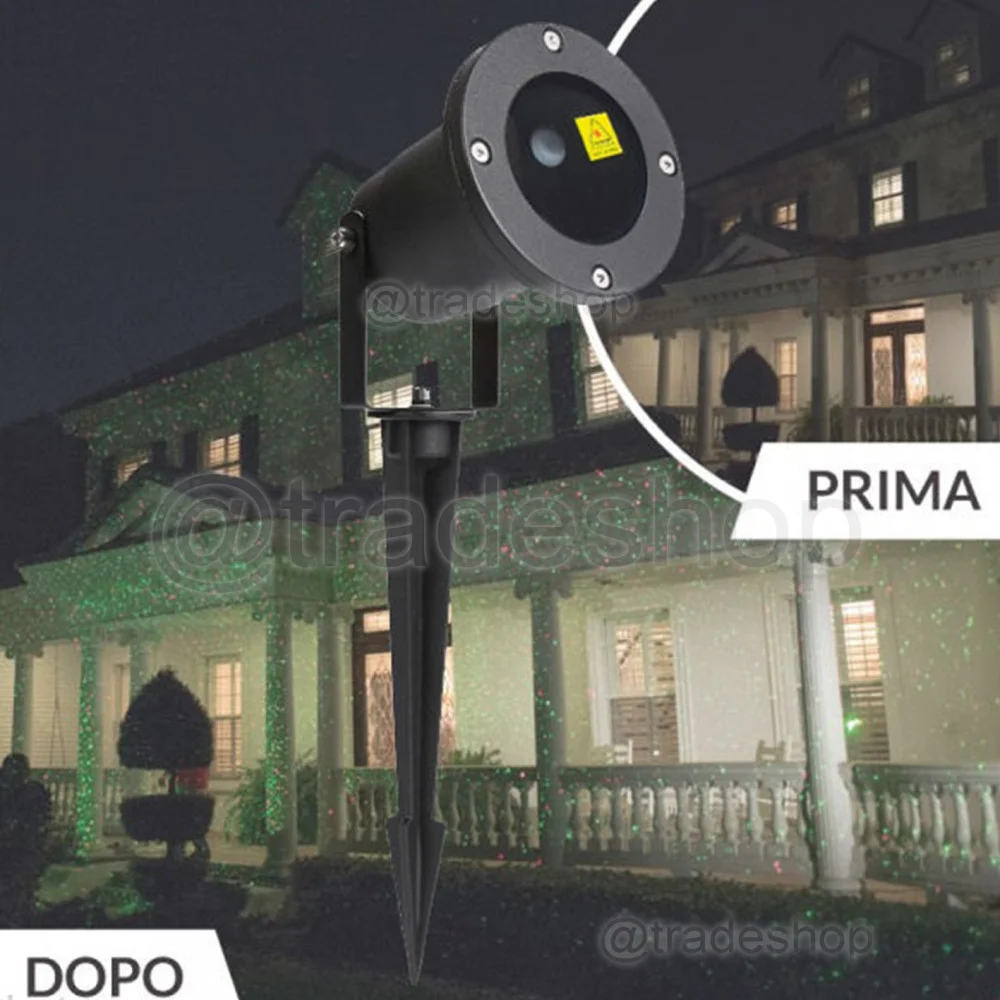 PROIETTORE LUCI LASER DA ESTERNO SU PICCHETTO FANTASIA PUNTI GIARDINO DISCOTECA - TrAdE Shop Traesio