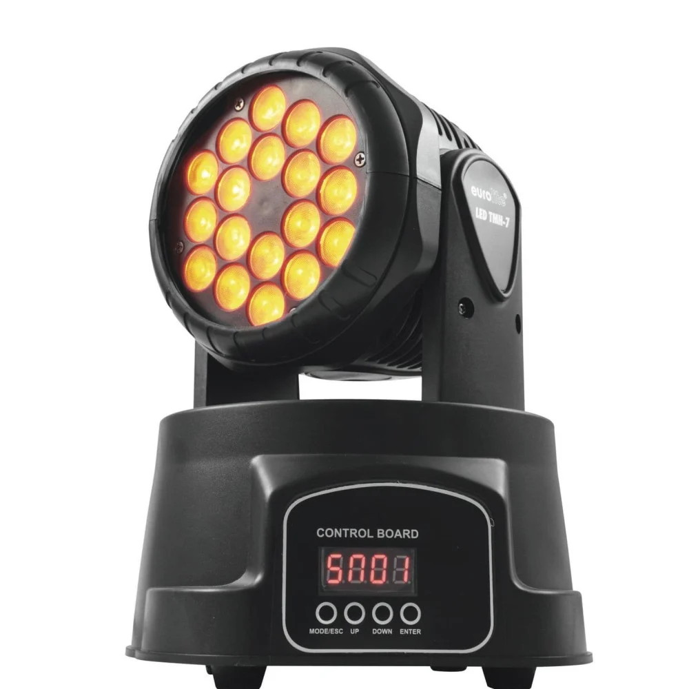 PROIETTORE TESTA MOBILE ROTANTE EFFETTI LUCE DISCOTECA DMX 512 RGB 18 LED 52W - TrAdE Shop Traesio