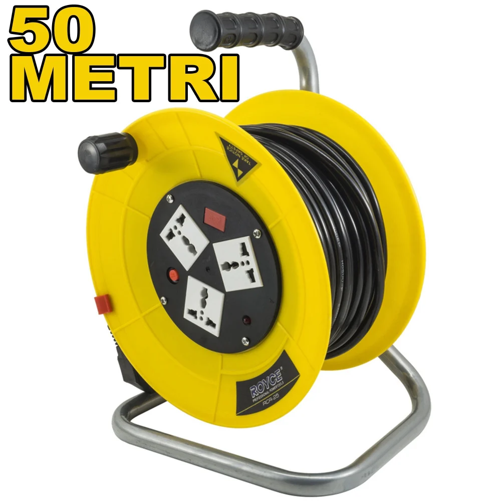 PROLUNGA AVVOLGICAVO ELETTRICO PRESA SCHUKO 3 PRESE CAVO 50 MT METRI RCR-50